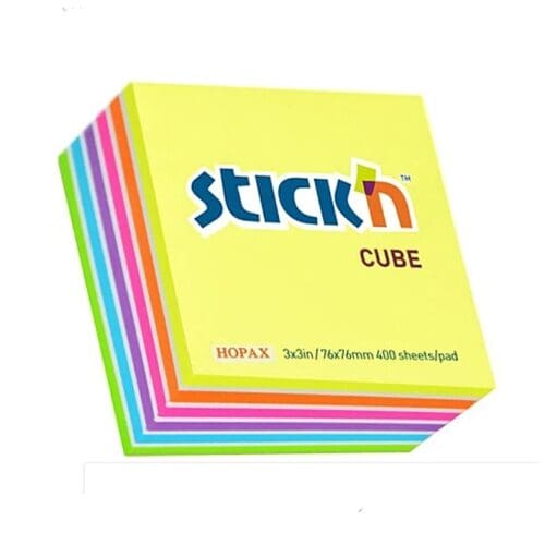 Stick’n Note Cube  - Sticky Notes 76x76mm 400 Sheets Neon Pastel Mix