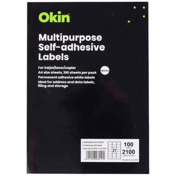 Okin Multipurpose Labels 63.5x38.1mm 21 Per Sheet